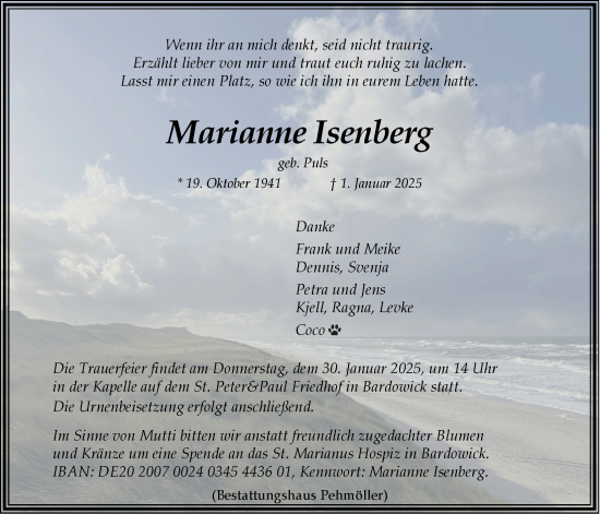 Anzeige von Marianne Isenberg von LZ