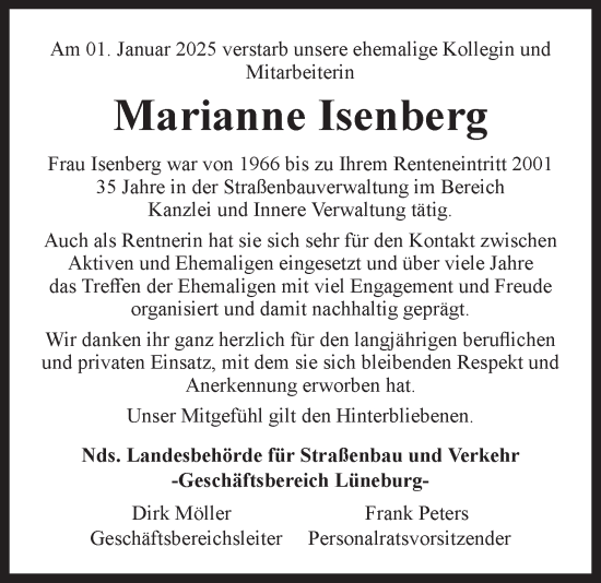 Anzeige von Marianne Isenberg von LZ