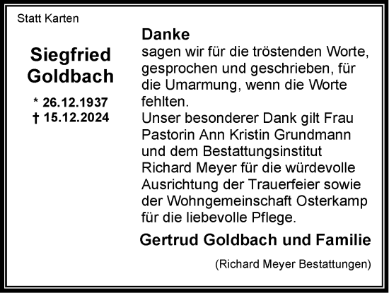 Anzeige von Siegfried Goldbach von LZ
