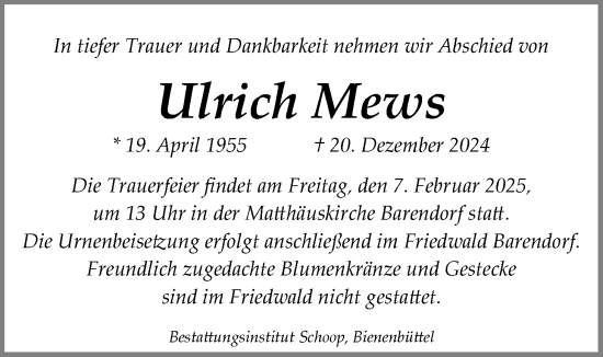 Anzeige von Ulrich Mews von LZ