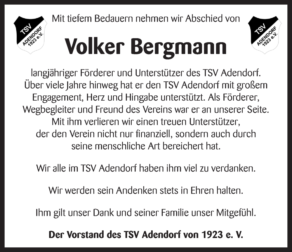  Traueranzeige für Volker Bergmann vom 25.01.2025 aus LZ