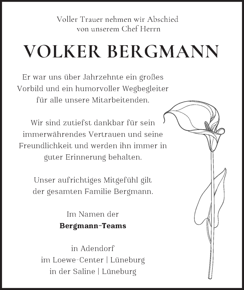  Traueranzeige für Volker Bergmann vom 25.01.2025 aus LZ