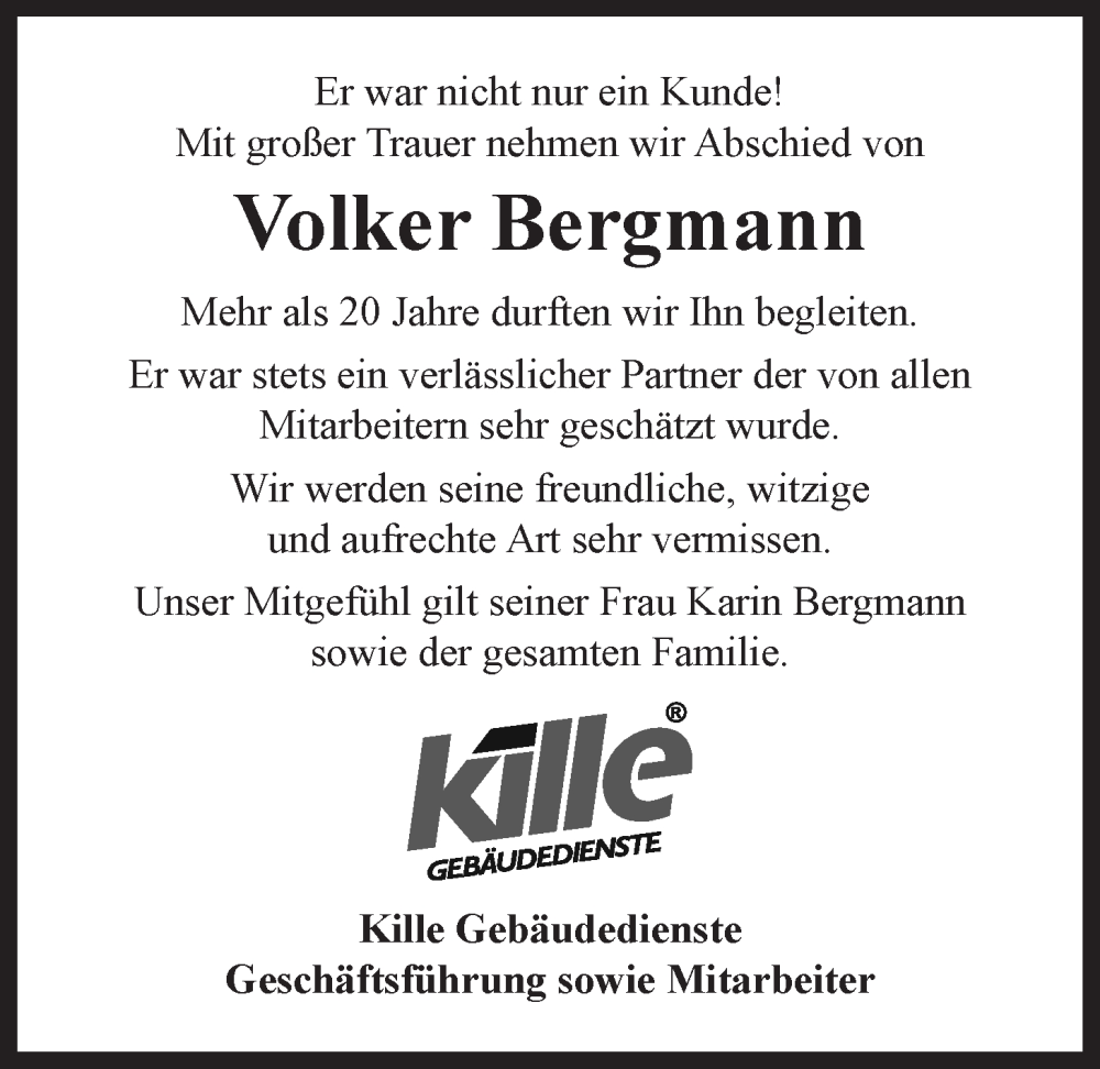  Traueranzeige für Volker Bergmann vom 25.01.2025 aus LZ