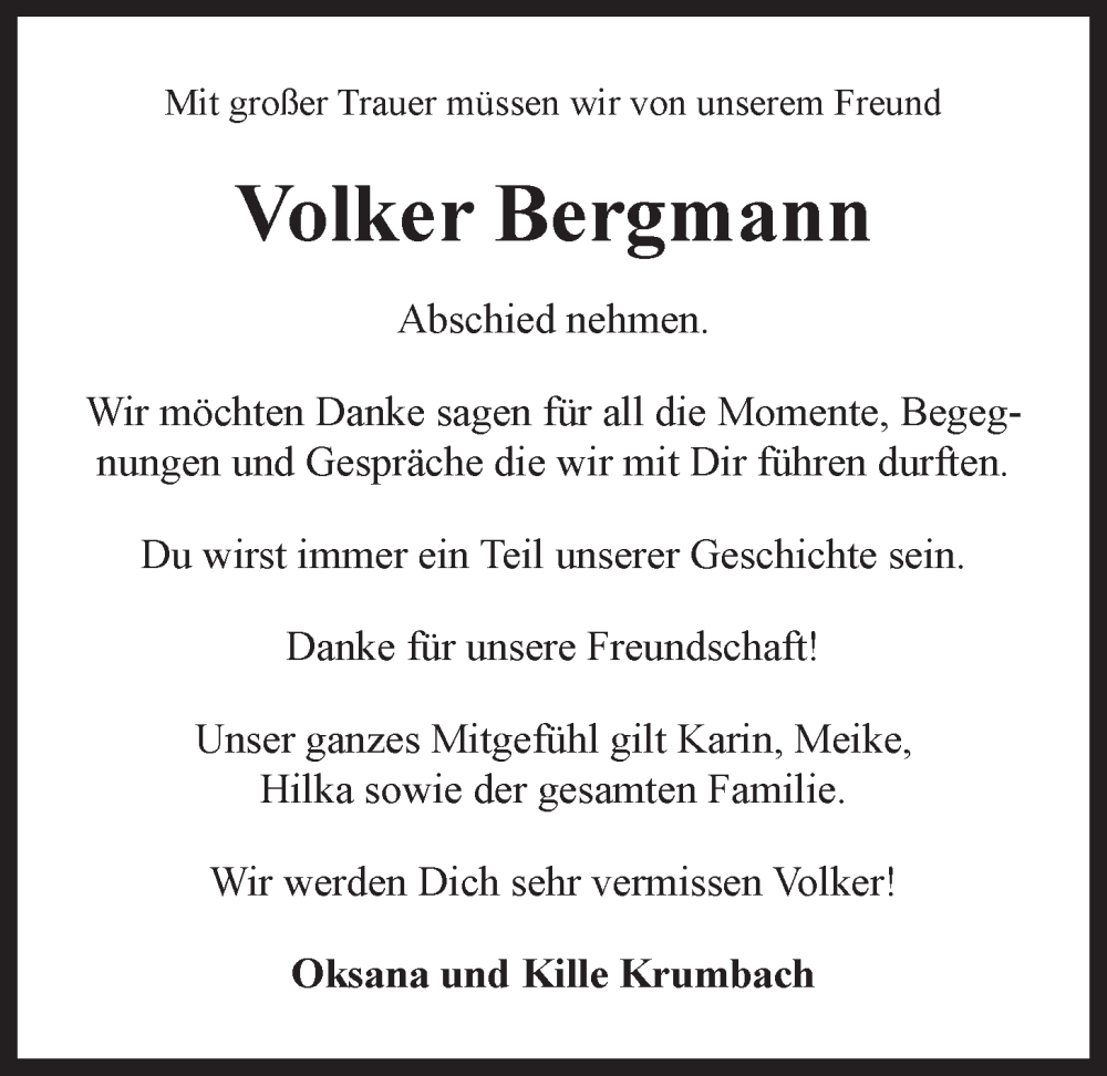  Traueranzeige für Volker Bergmann vom 25.01.2025 aus LZ