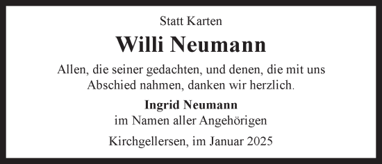 Anzeige von Willi Neumann von LZ