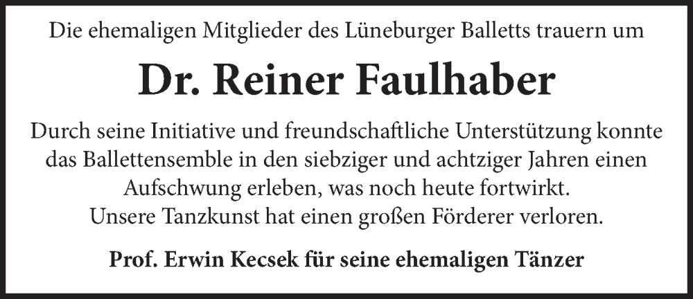  Traueranzeige für Reiner Faulhaber vom 18.10.2025 aus LZ