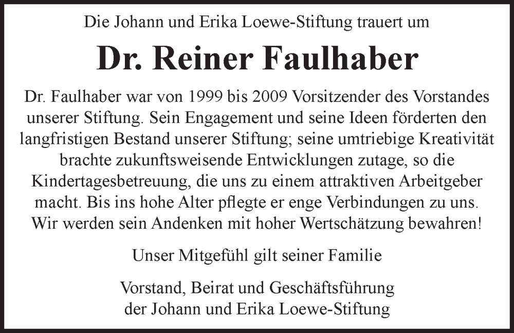  Traueranzeige für Reiner Faulhaber vom 11.10.2025 aus LZ