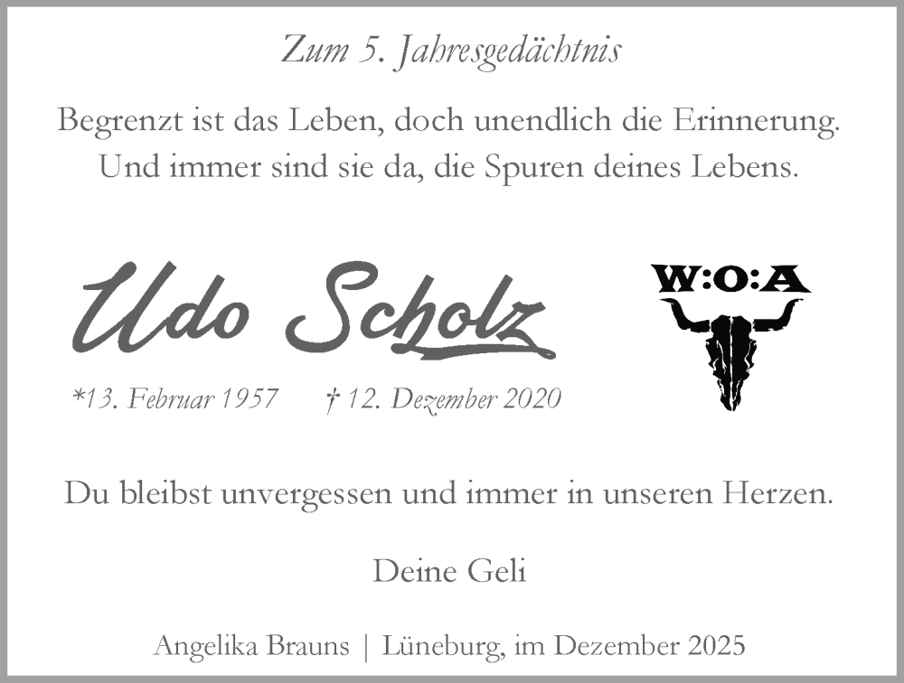  Traueranzeige für Udo Scholz vom 13.12.2025 aus LZ