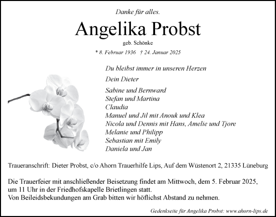 Anzeige von Angelika Probst von LZ