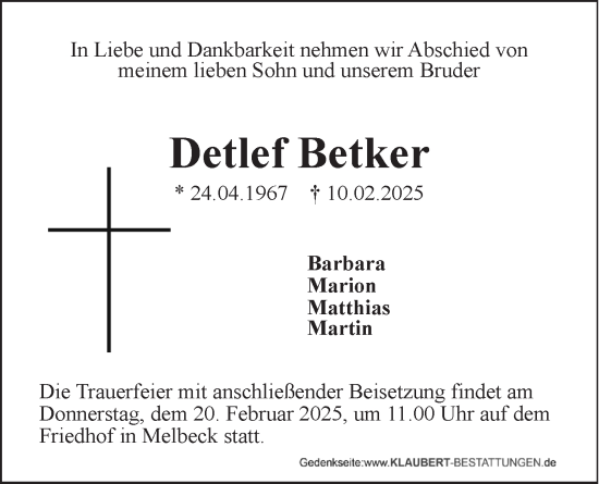 Anzeige von Detlef Betker von LZ