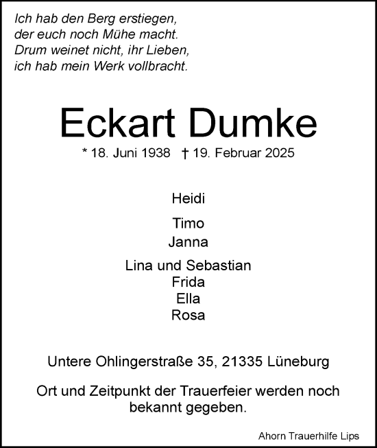 Anzeige von Eckart Dumke von LZ