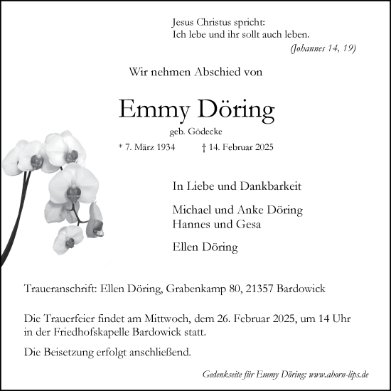 Anzeige von Emmy Döring von LZ