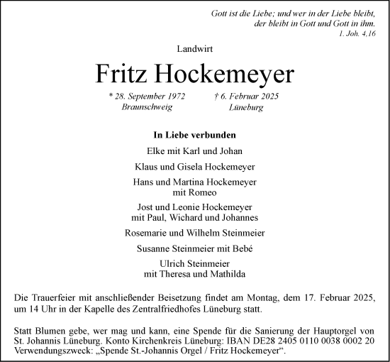 Anzeige von Fritz Hockemeyer von LZ