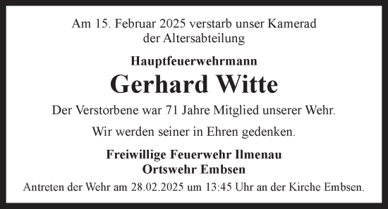 Anzeige von Gerhard Witte von LZ