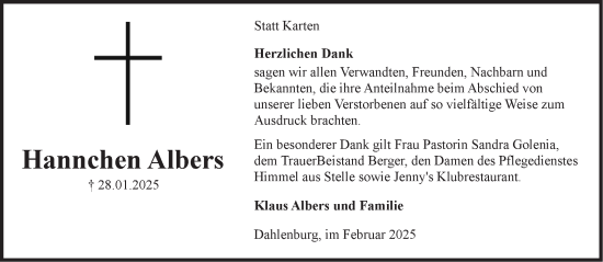 Anzeige von Hannchen Albers von LZ