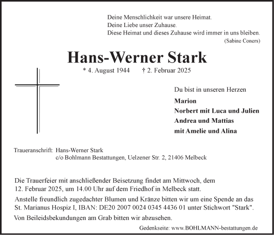 Anzeige von Hans-Werner Stark von LZ