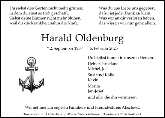 Anzeige von Harald Oldenburg von LZ