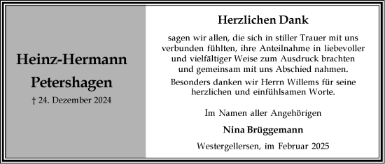 Anzeige von Heinz-Hermann Petershagen von LZ