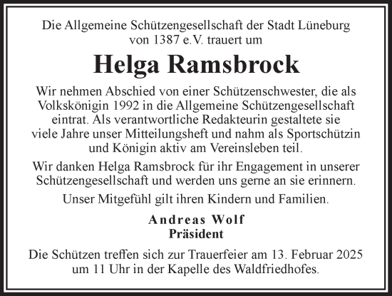 Anzeige von Helga Ramsbrock von LZ