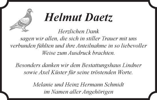 Anzeige von Helmut Daetz von LZ