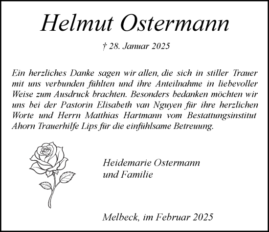 Anzeige von Helmut Ostermann von LZ