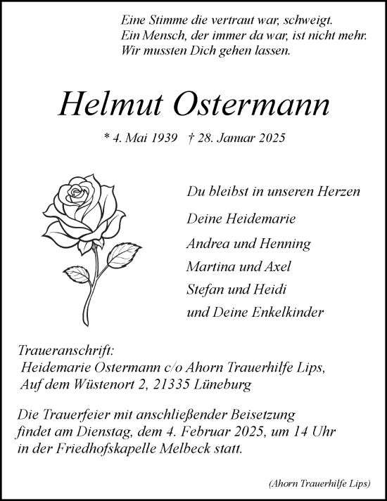 Anzeige von Helmut Ostermann von LZ