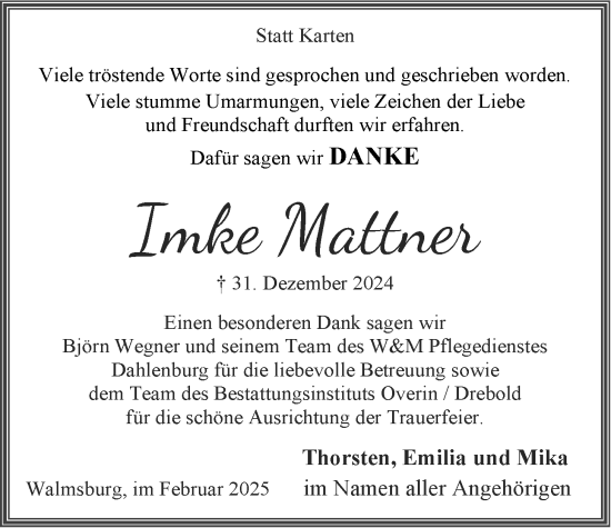 Anzeige von Imke Mattner von LZ