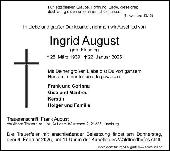 Anzeige von Ingrid August von LZ
