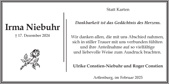 Anzeige von Irma Niebuhr von LZ