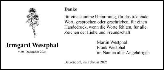 Anzeige von Irmgard Westphal von LZ