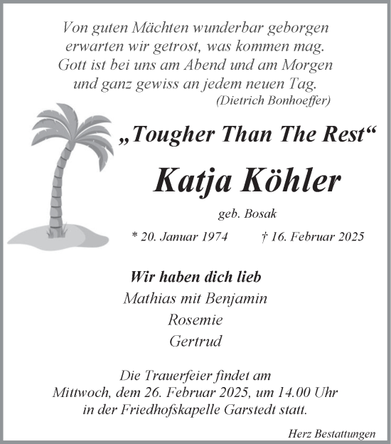 Anzeige von Katja Köhler von LZ