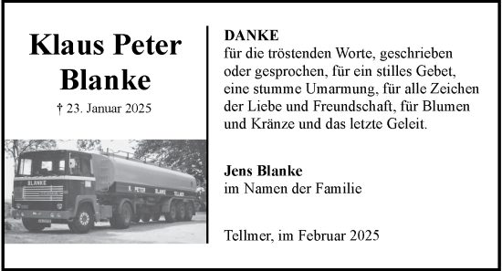 Anzeige von Klaus Peter Blanke von LZ