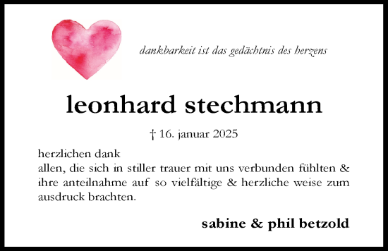 Anzeige von Leonhard Stechmann von LZ