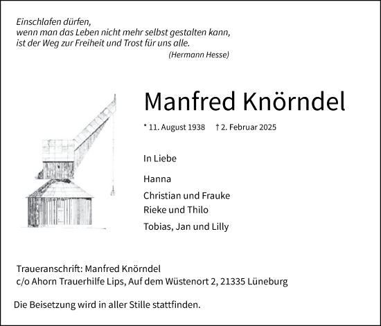 Anzeige von Manfred Knörndel von LZ