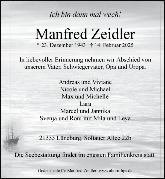 Anzeige von Manfred Zeidler von LZ