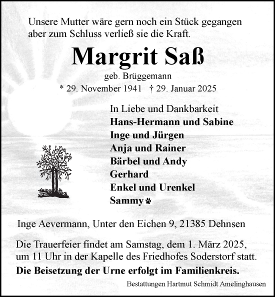 Anzeige von Margrit Saß von LZ