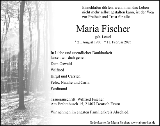 Anzeige von Maria Fischer von LZ