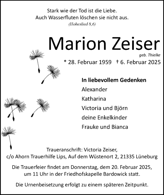 Anzeige von Marion Zeiser von LZ
