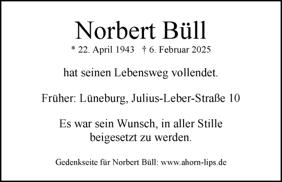 Anzeige von Norbert Büll von LZ
