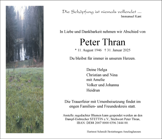 Anzeige von Peter Thran von LZ