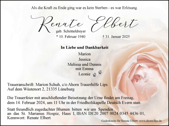 Anzeige von Renate Elbert von LZ