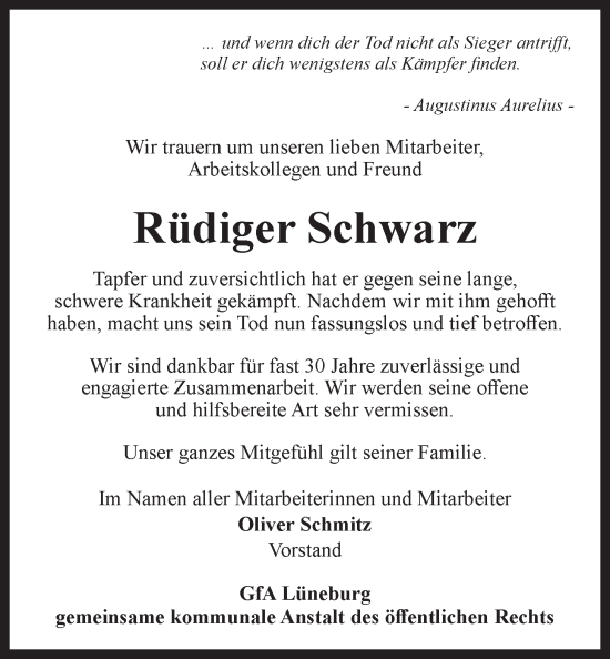 Anzeige von Rüdiger Schwarz von LZ