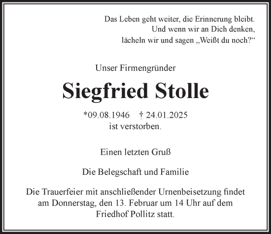 Anzeige von Siegfried Stolle von LZ
