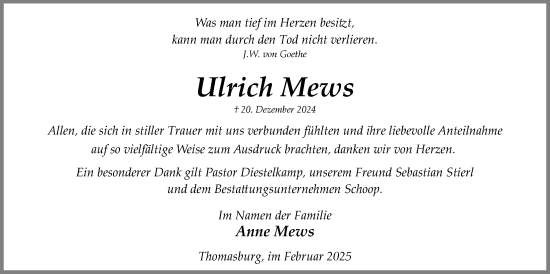 Anzeige von Ulrich Mews von LZ