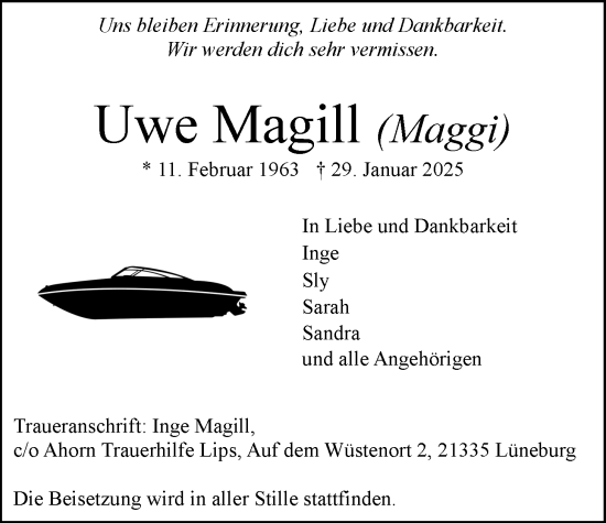 Anzeige von Uwe Magill von LZ