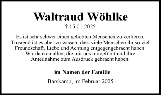 Anzeige von Waltraud Wöhlke von LZ