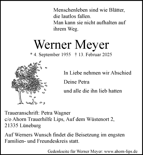 Anzeige von Werner Meyer von LZ