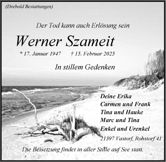 Anzeige von Werner Szameit von LZ