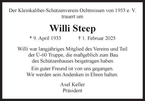 Anzeige von Willi Steep von LZ