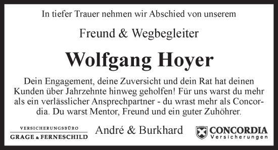 Anzeige von Wolfgang Hoyer von LZ